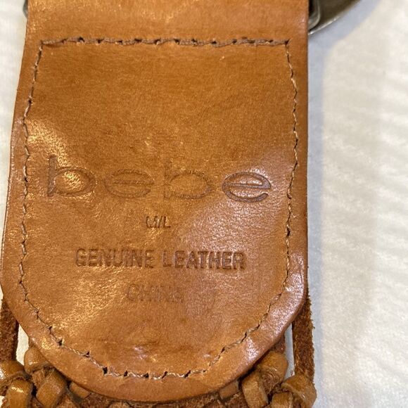 Bebe Natural Leather Woven Belt large Silver tone Buckle and some sparkles m/l - Picture 3 of 6